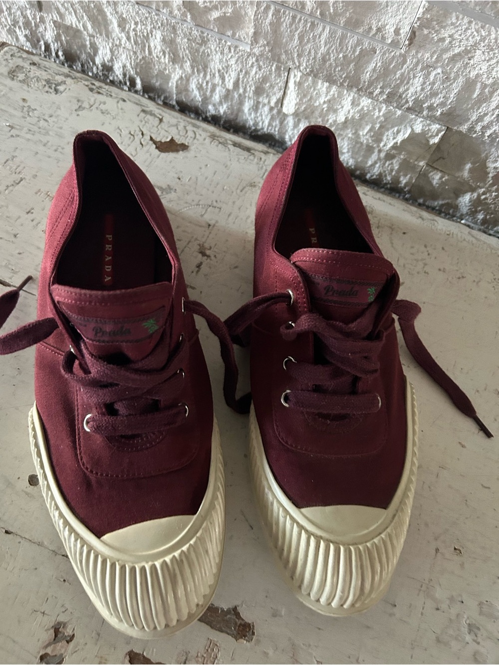 Prada Women’s Burgundy Canvas Low-Top Sneakers size 8.5US